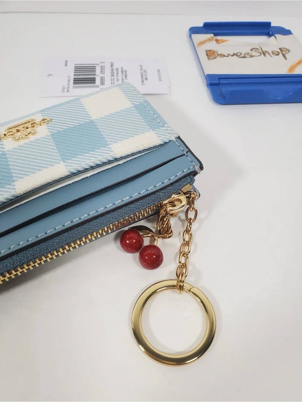 Coach Mini Skinny Id Case With Gingham Print And Charm NWT